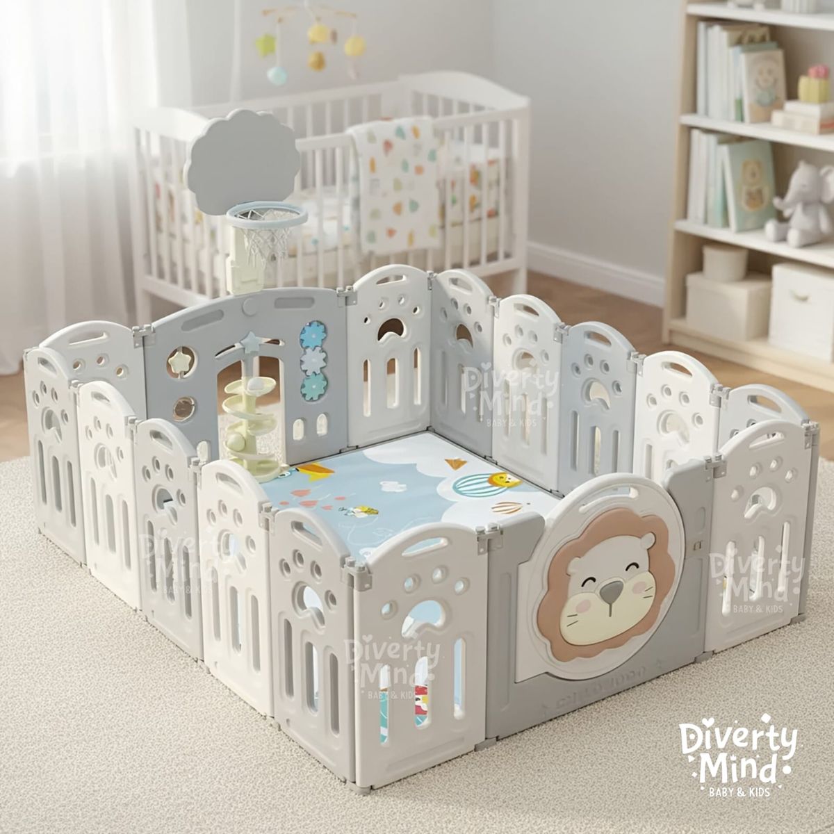 GENERICO - CORRAL CORRALITO INFANTIL PLEGABLE MODELO LEONCITO GRIS 150x180 CMS