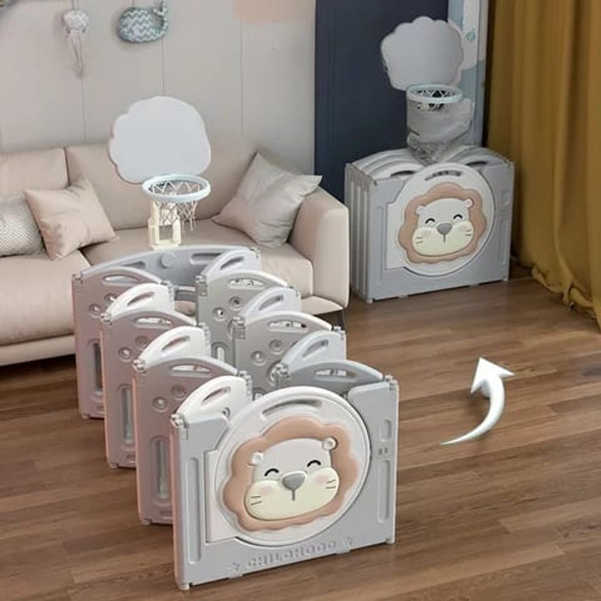 GENERICO - CORRAL CORRALITO INFANTIL PLEGABLE MODELO LEONCITO GRIS 150x180 CMS