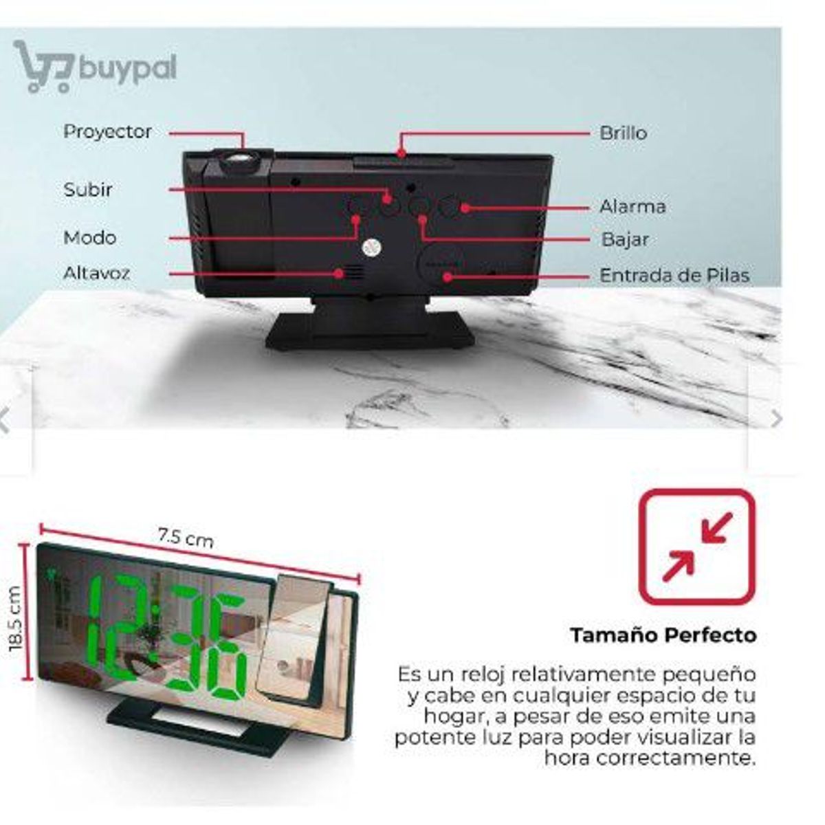 GENERICO - Reloj Proyector Digital LED Espejo Despertador