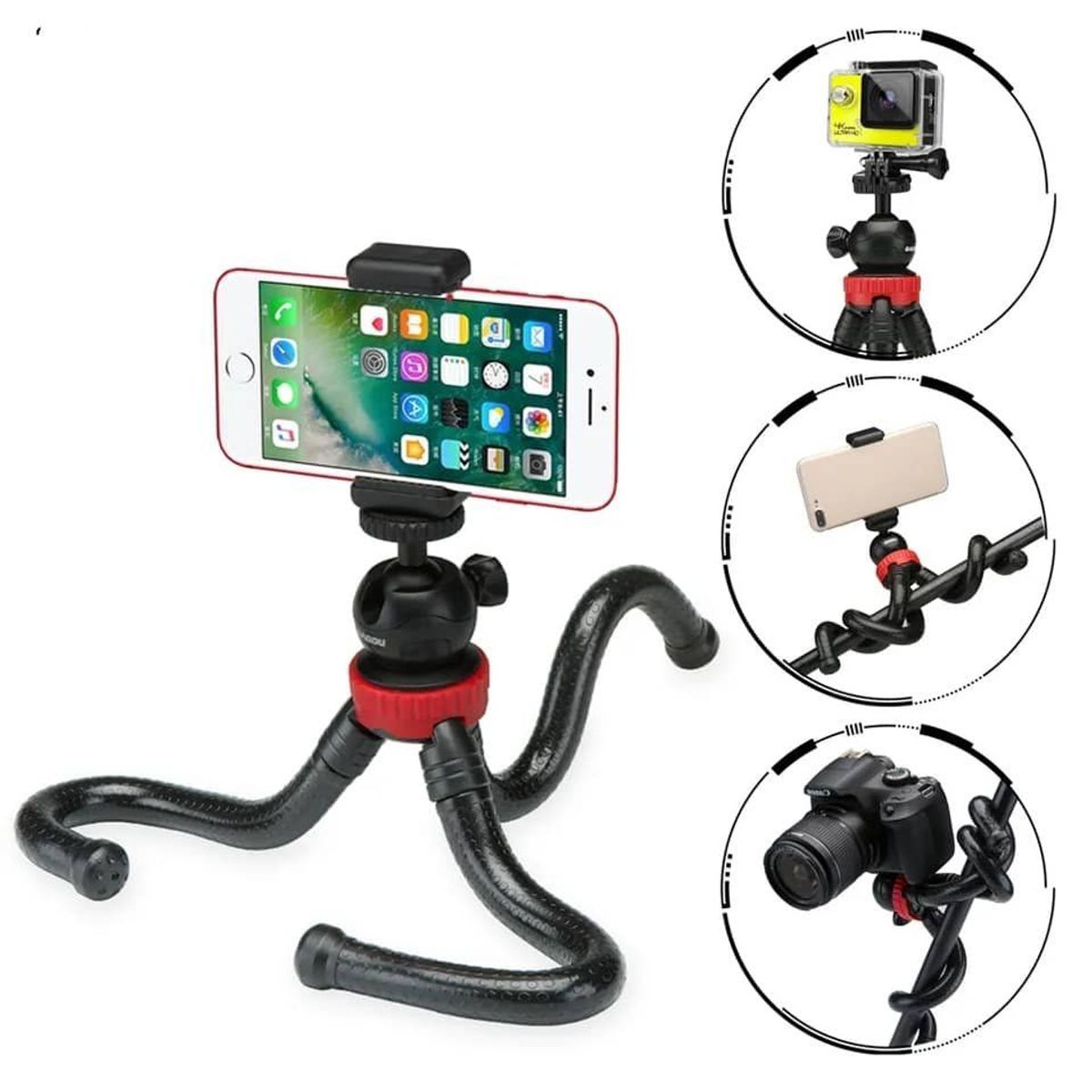 PREMIUM - Trípode Flexible Negro Para Cámara  Adaptador Para Celular