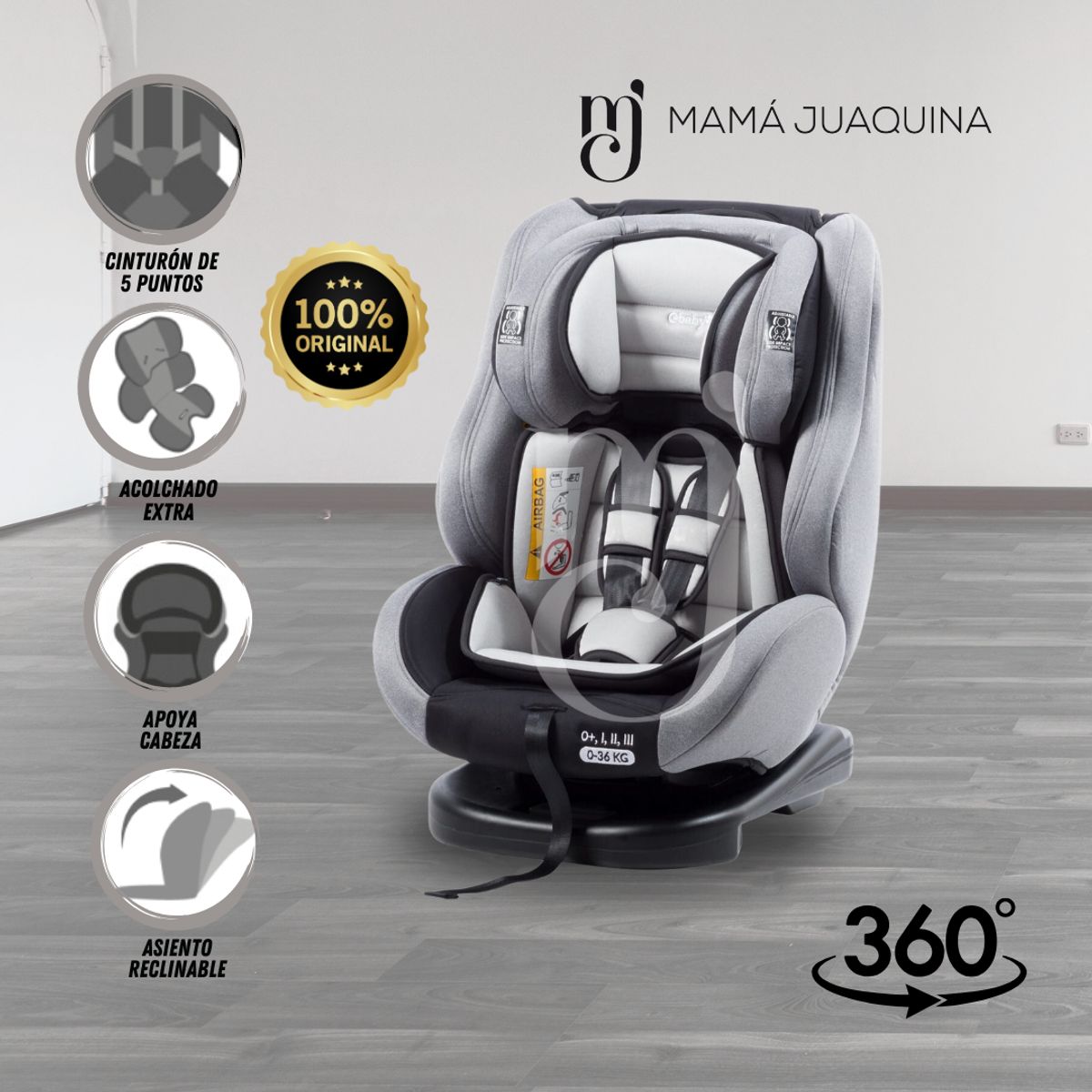 EBABY - Silla de Auto Giratorio Ebaby «VERO 360°» Light Gray