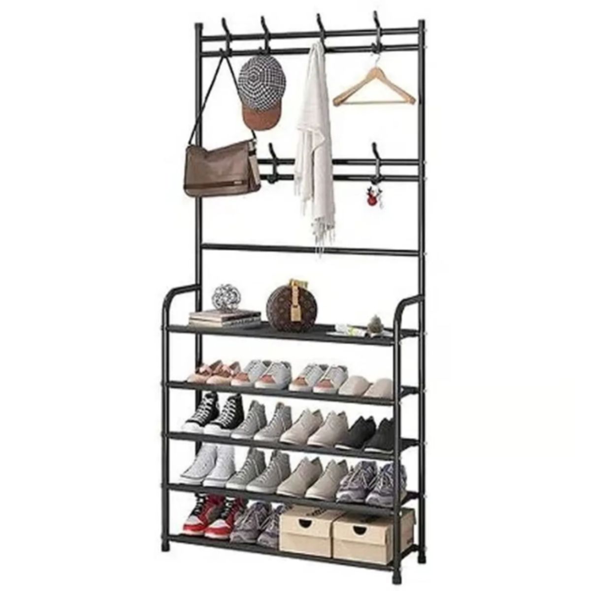 GENERICO - Zapatera organizadora 4 niveles con percheros negro. 5 niveles.