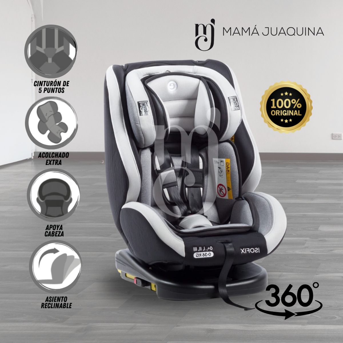 EBABY - Silla de Auto Giratorio Ebaby «RUPAL ISOFIX» Light Gray