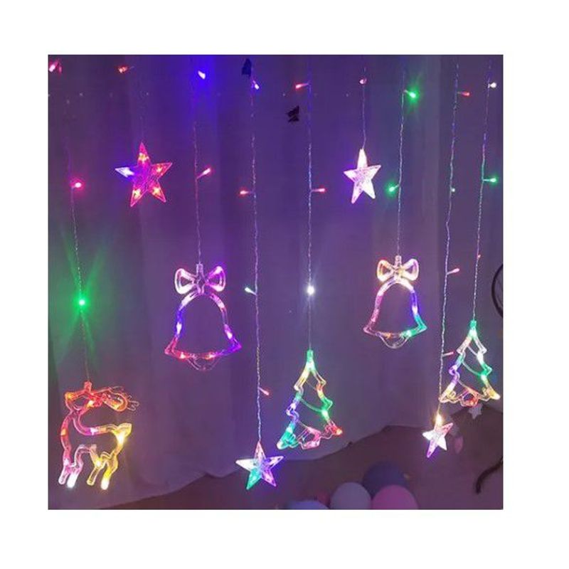 GENERICO - Luces Navidad Cortina Arbolito  Campana  Reno- Multicolor