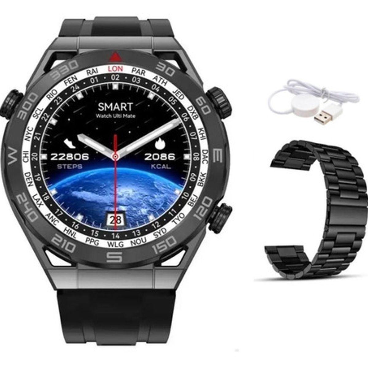 OEM - SMARTWATCH DT ULTRA MATE color negro + AUDÍFONO