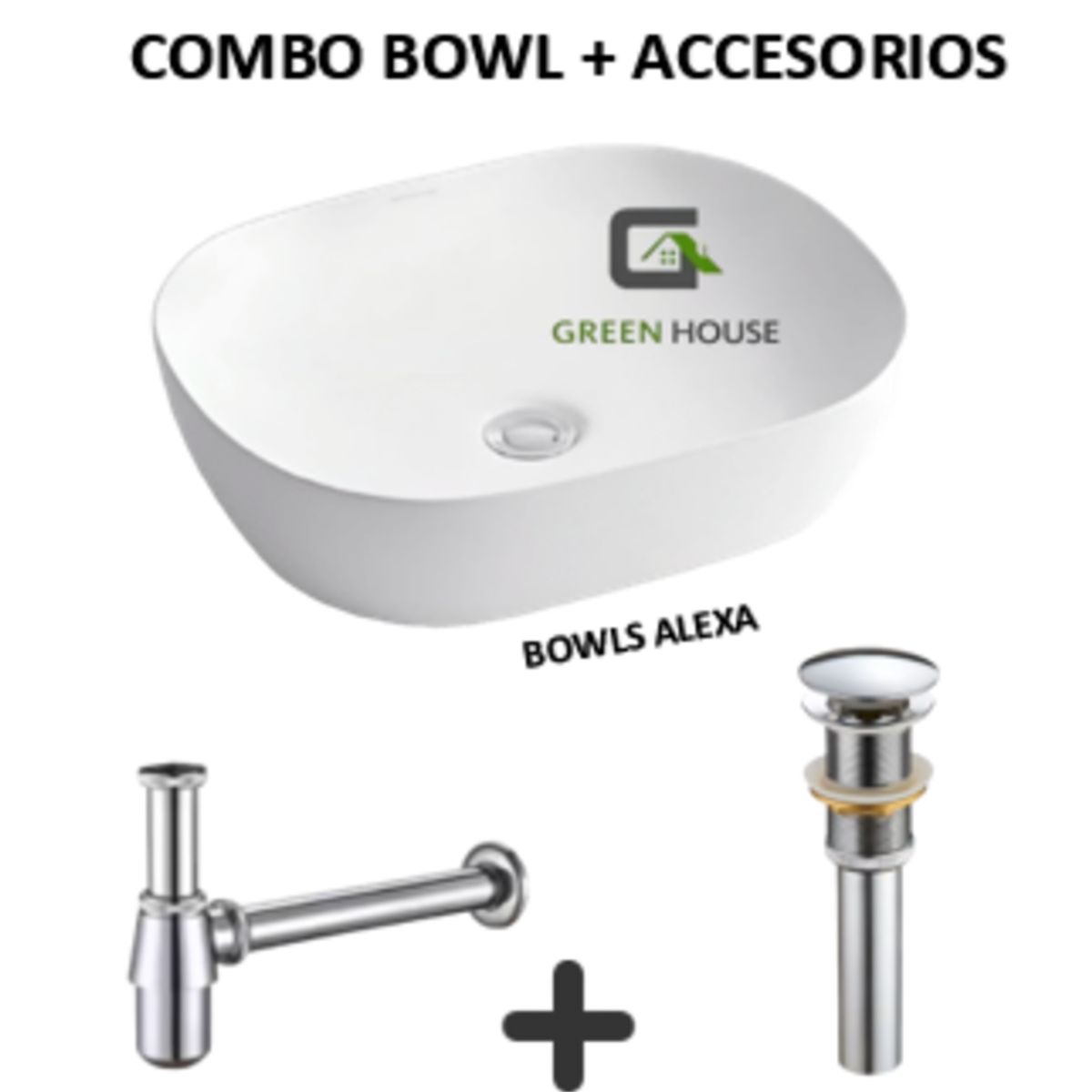 GREEN HOUSE - LAVAMANOS BOWL PARA SOBREPONER ALEXA BLANCO +  ACCESORIOS
