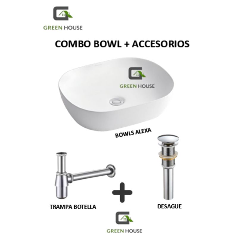 GREEN HOUSE - LAVAMANOS BOWL PARA SOBREPONER ALEXA BLANCO +  ACCESORIOS