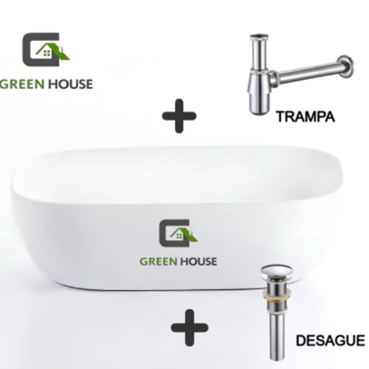 GREEN HOUSE - LAVAMANOS BOWL PARA SOBREPONER ALEXA BLANCO +  ACCESORIOS