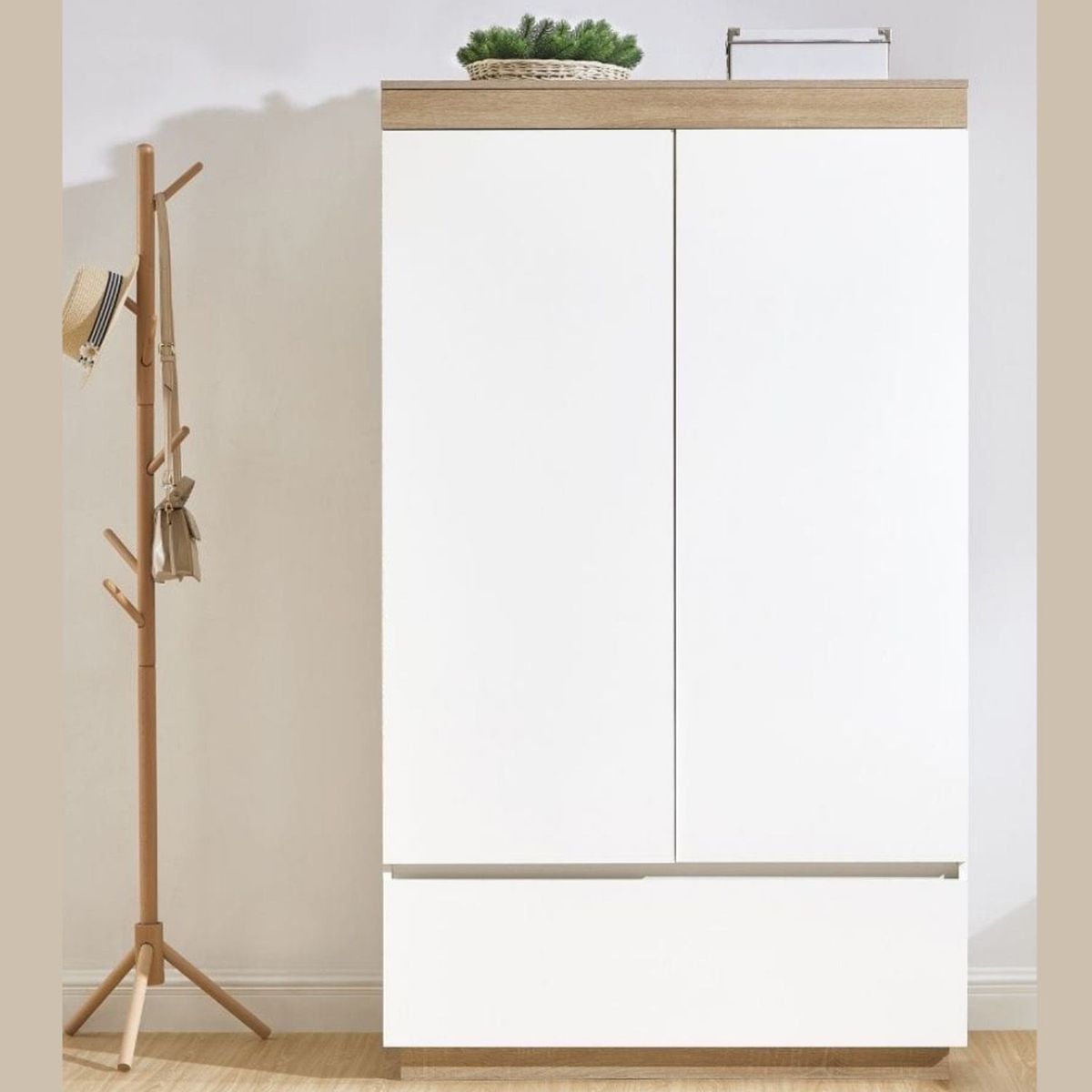 VENTITAS HOME - Ropero Catriona 2 Puertas 1 Cajón Ventitas Perú Blanco y Duna