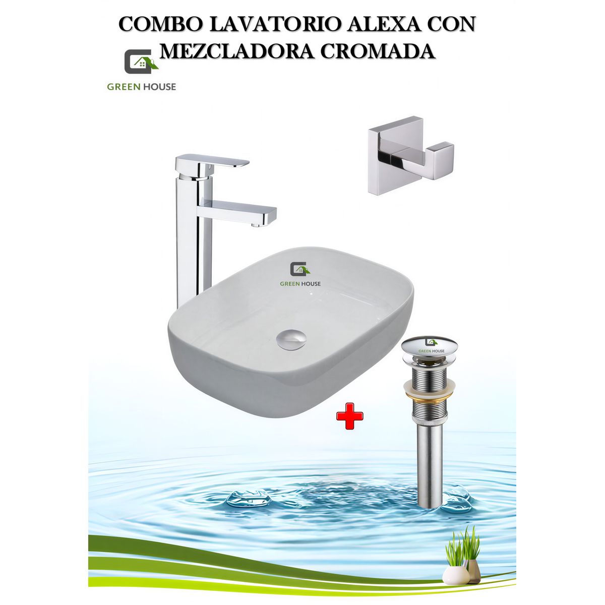 GREEN HOUSE - COMBO LAVATORIO ALEXA CON MEZCLADORA CROMADA