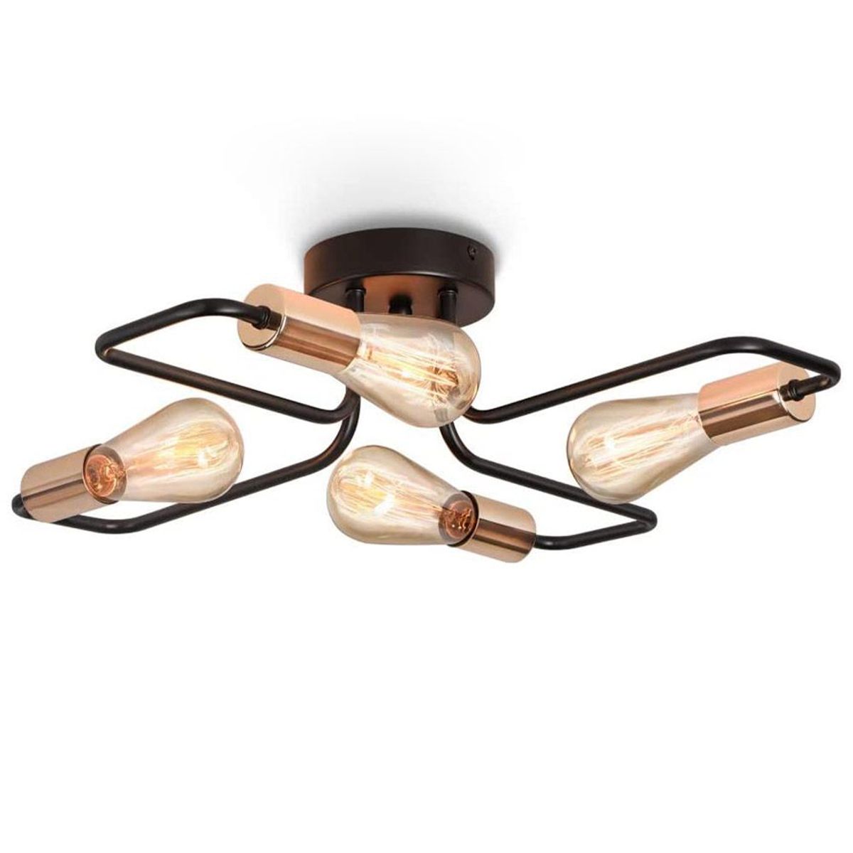 HOME NEAT - Lámpara de techo Retro Industrial 4 luces Negro Oro 72CM