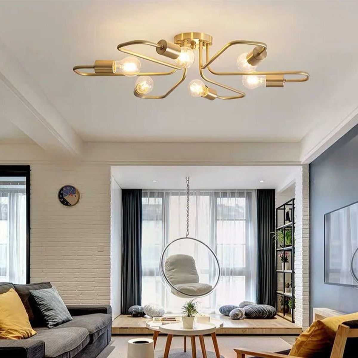 HOME NEAT - Lámpara de Techo Industrial E27 6 Luces Cobre