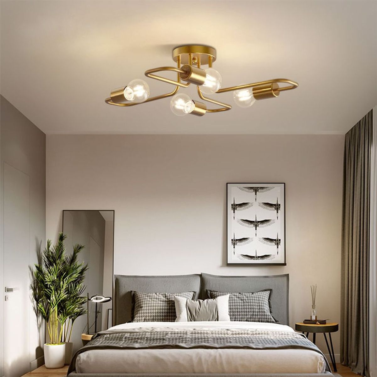 HOME NEAT - Lámpara de techo Retro Industrial 4 luces Cobre 72CM