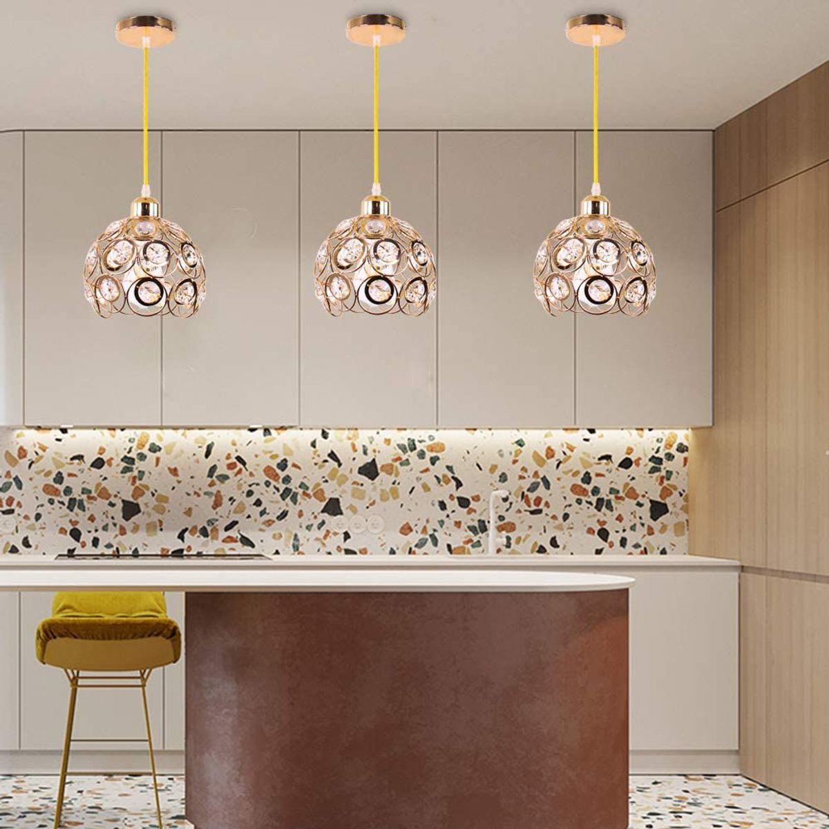 HOME NEAT - Lámpara Colgante de Cristal  Forma Circular Ø18cm Oro