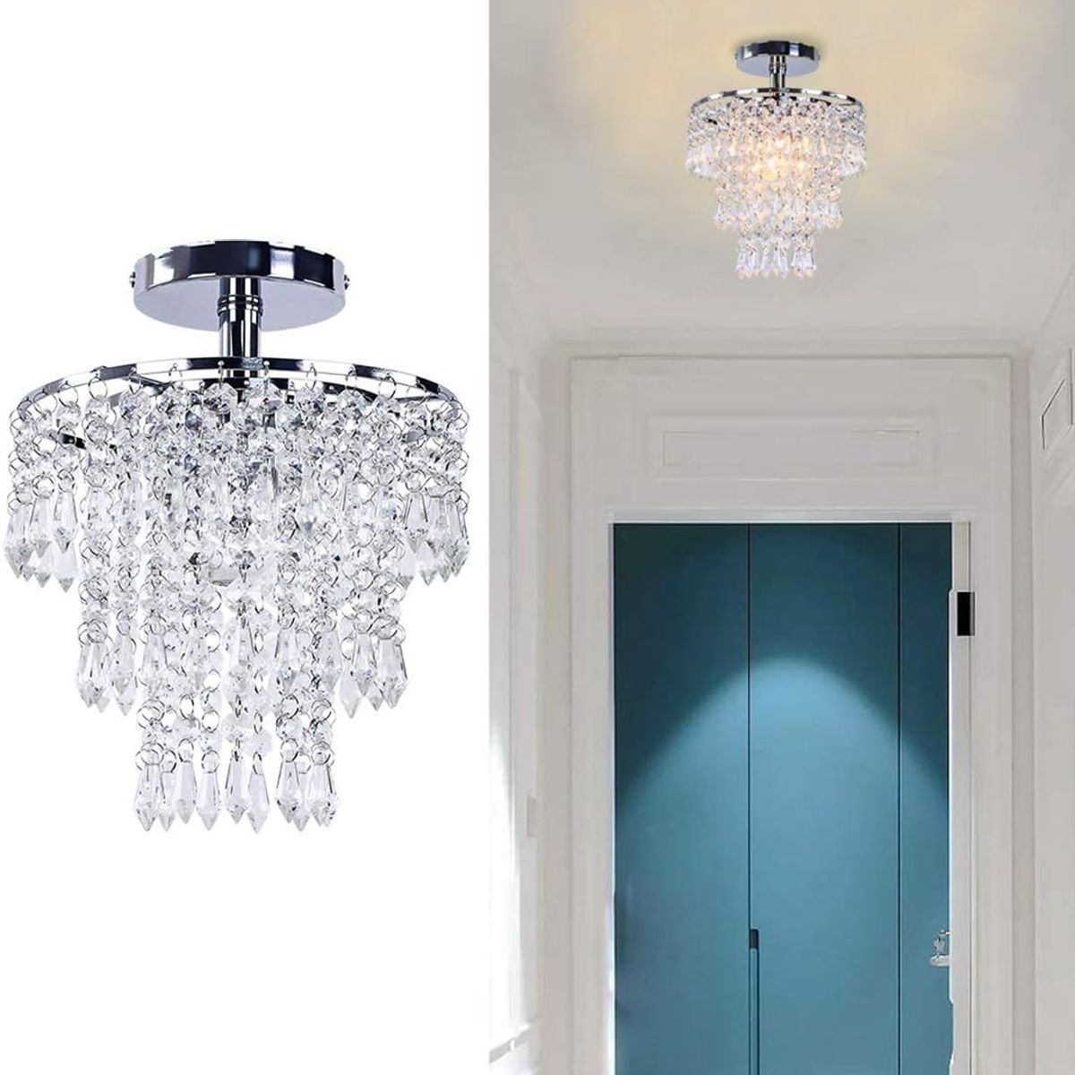 HOME NEAT - Lámpara de Techo Cristal E27 Cromo - Incluye 1 E27