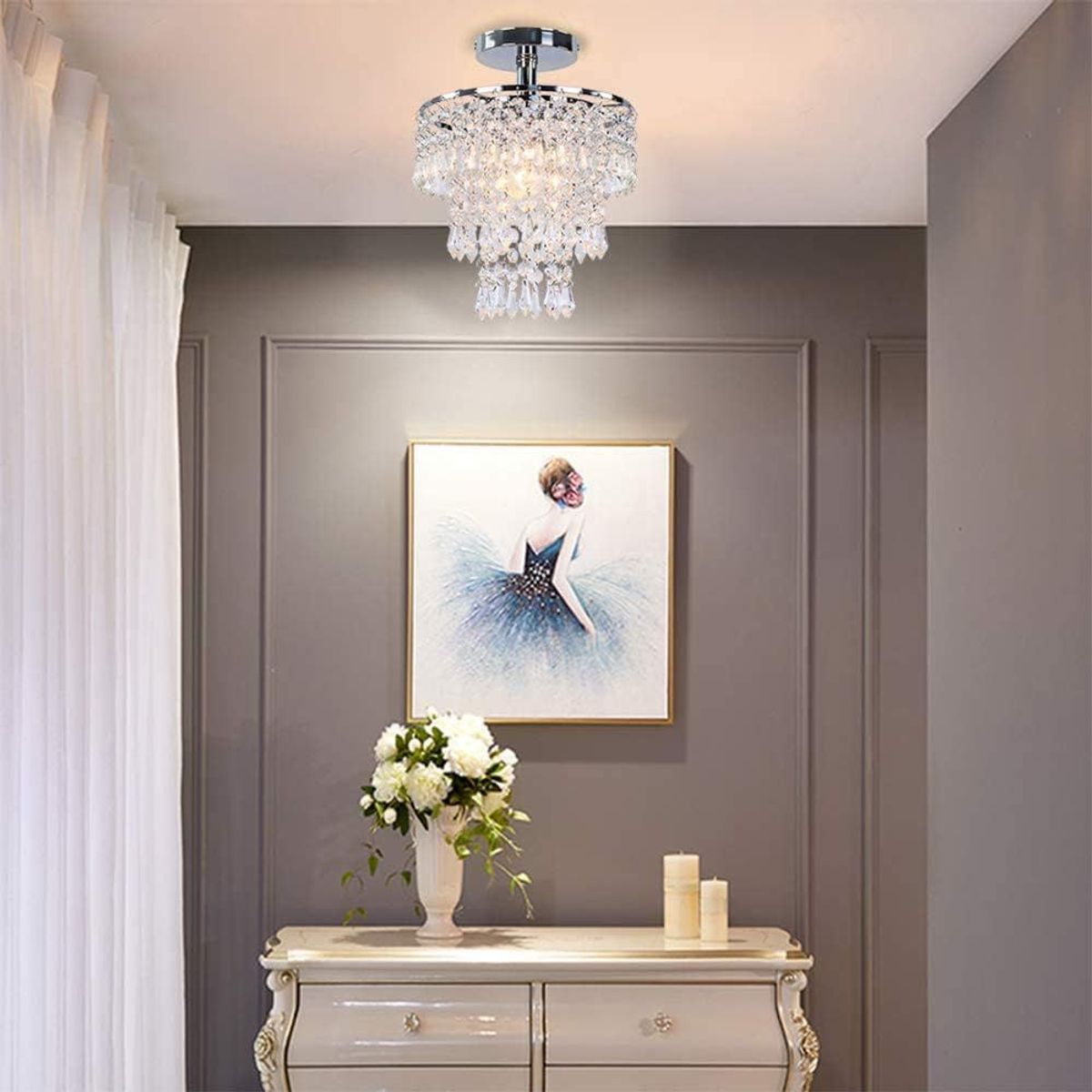 HOME NEAT - Lámpara de Techo Cristal E27 Cromo - Incluye 1 E27