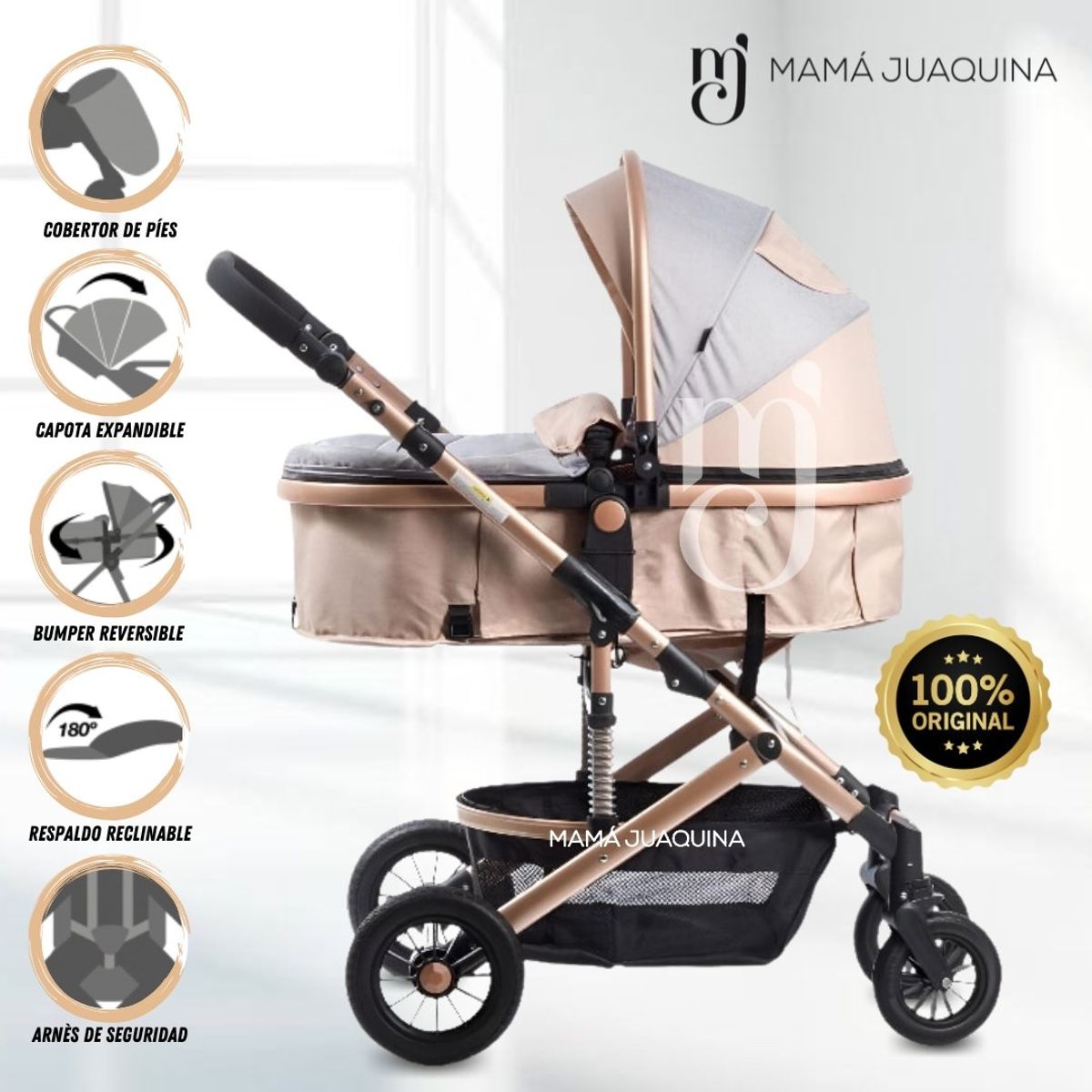 EBABY - Coche Cuna Moisés de Lujo «COMFORT» Beige