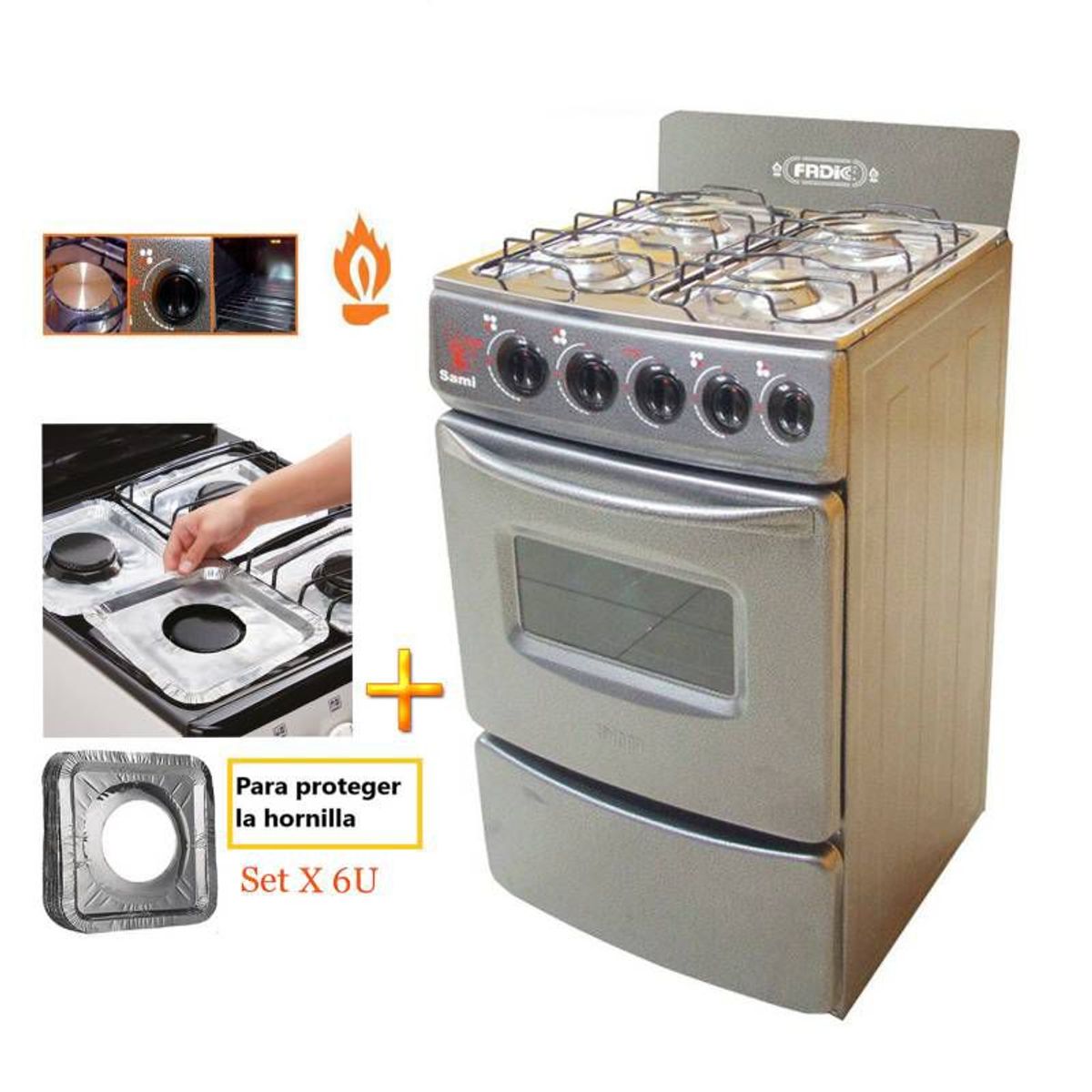 FADIC - Cocina Fadic con respaldar y Horno 20 Sami 4H Gris +Protector