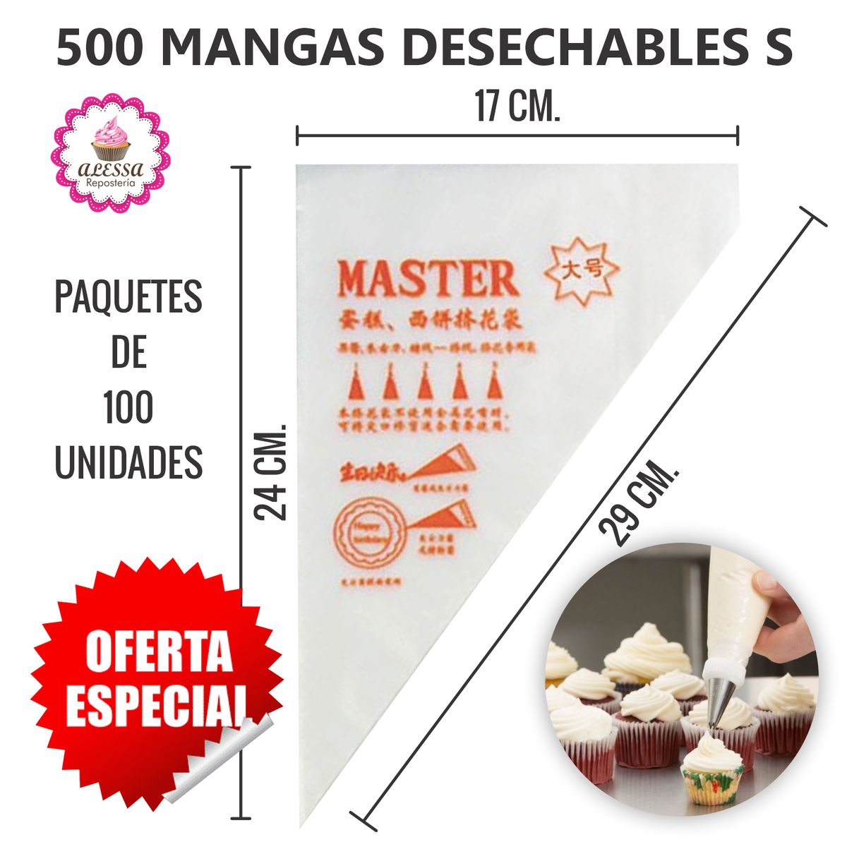 GENERICO - 500 Mangas desechables pasteleras para Reposteria tamaño S