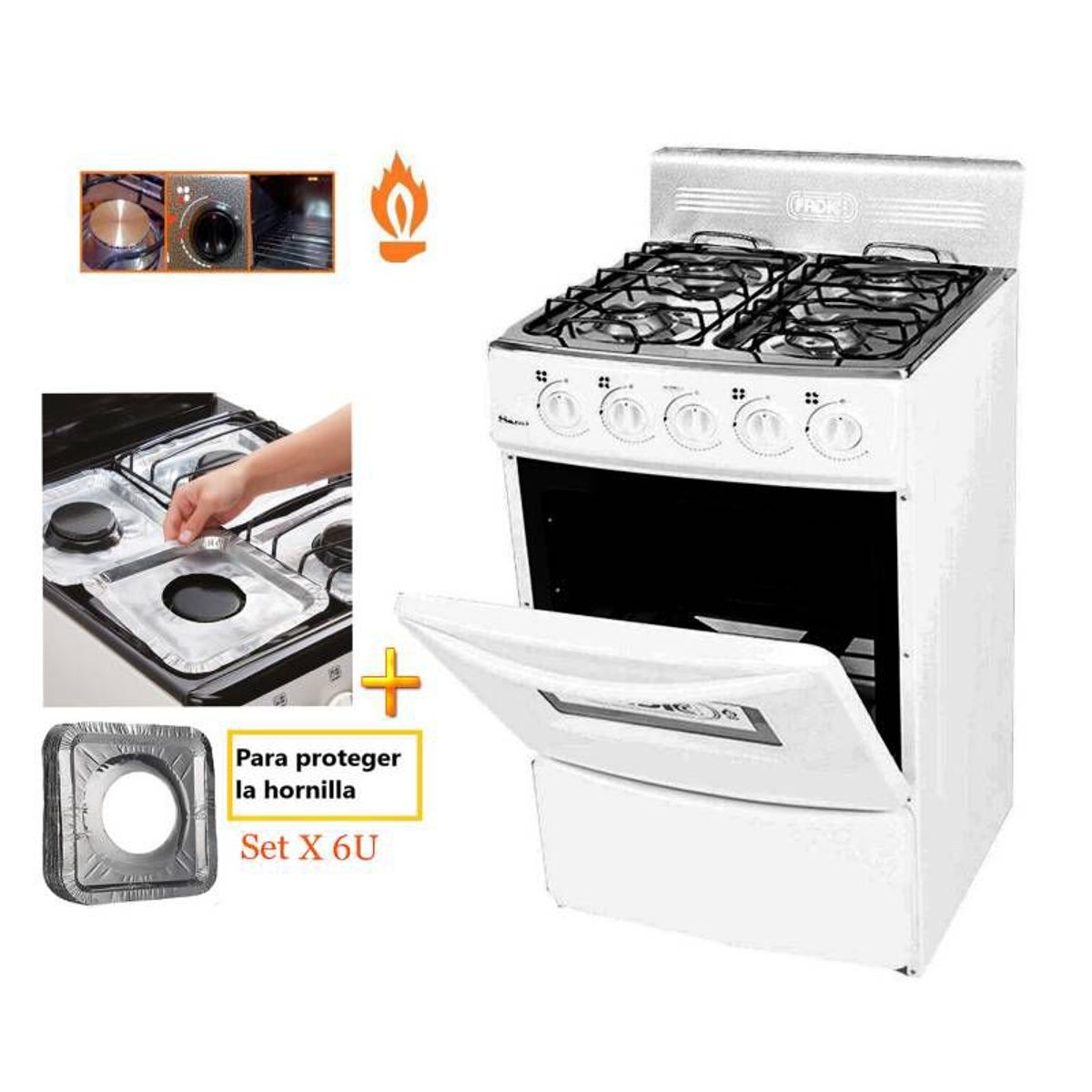 FADIC - Cocina Fadic con respaldar y Horno 20 Sami 4H Blanco +Protector