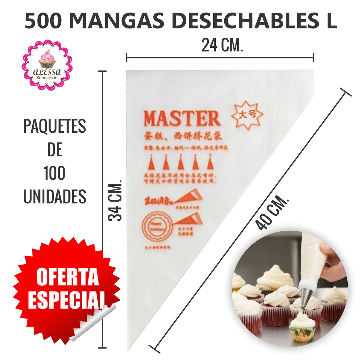 GENERICO - 500 Mangas desechables pasteleras para Reposteria tamaño L