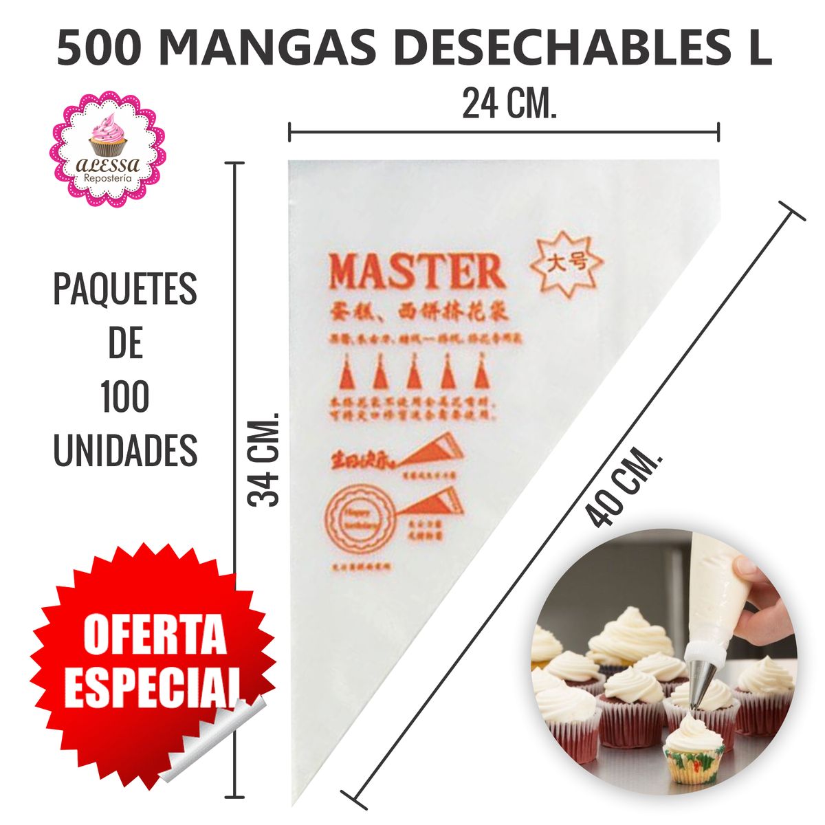 GENERICO - 500 Mangas desechables pasteleras para Reposteria tamaño L