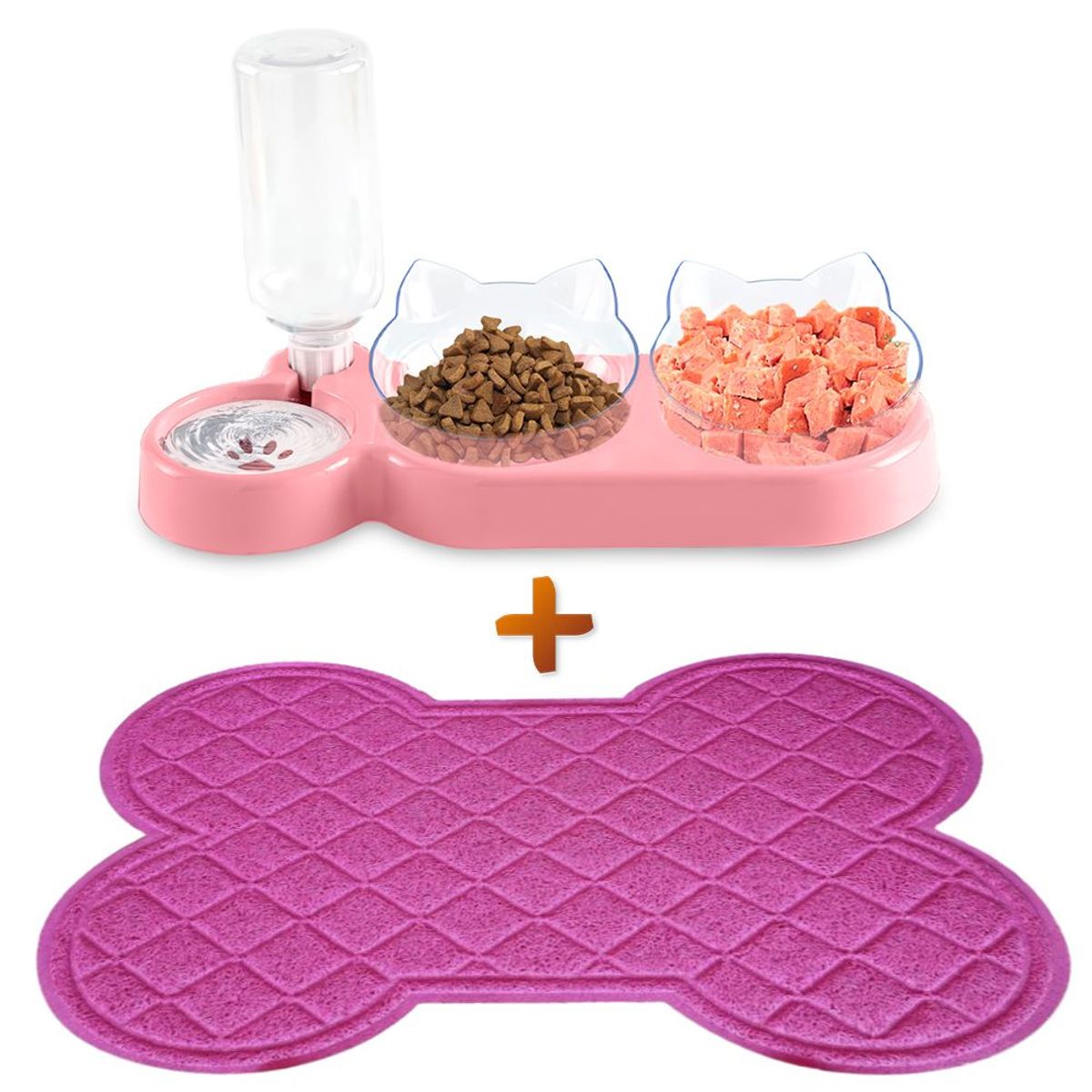 KELLER - Plato 3en1 Comedero BebederoCW7 RS Y Alfombra Hueso GrandeRS