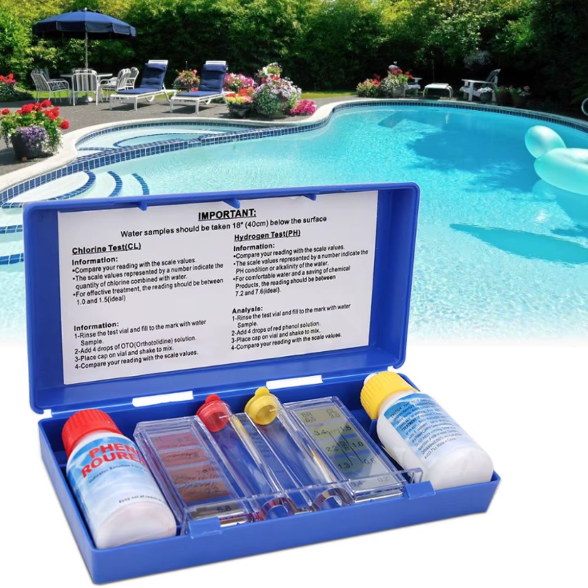 GENERICO - Test kit de cloro y pH para piscina Pool System