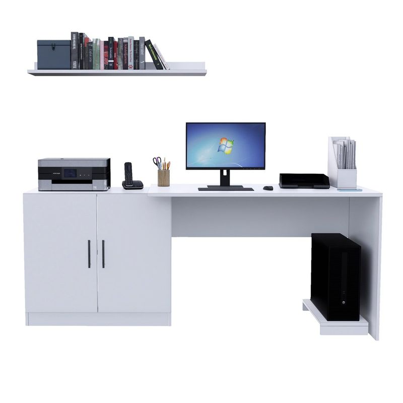 MOVENDA - Escritorio con Repisa y Porta CPU Clara 188cm 2 Puertas Movenda Blanco