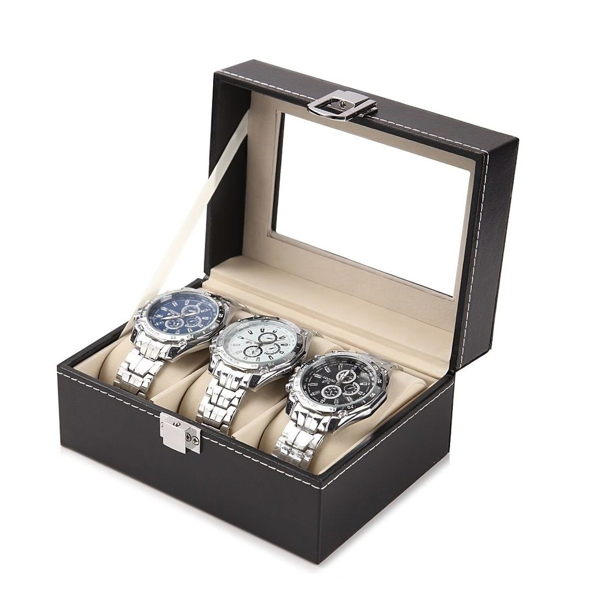 GENERICO - Organizador Porta Reloj Con 3 Compartimientos Color Negro