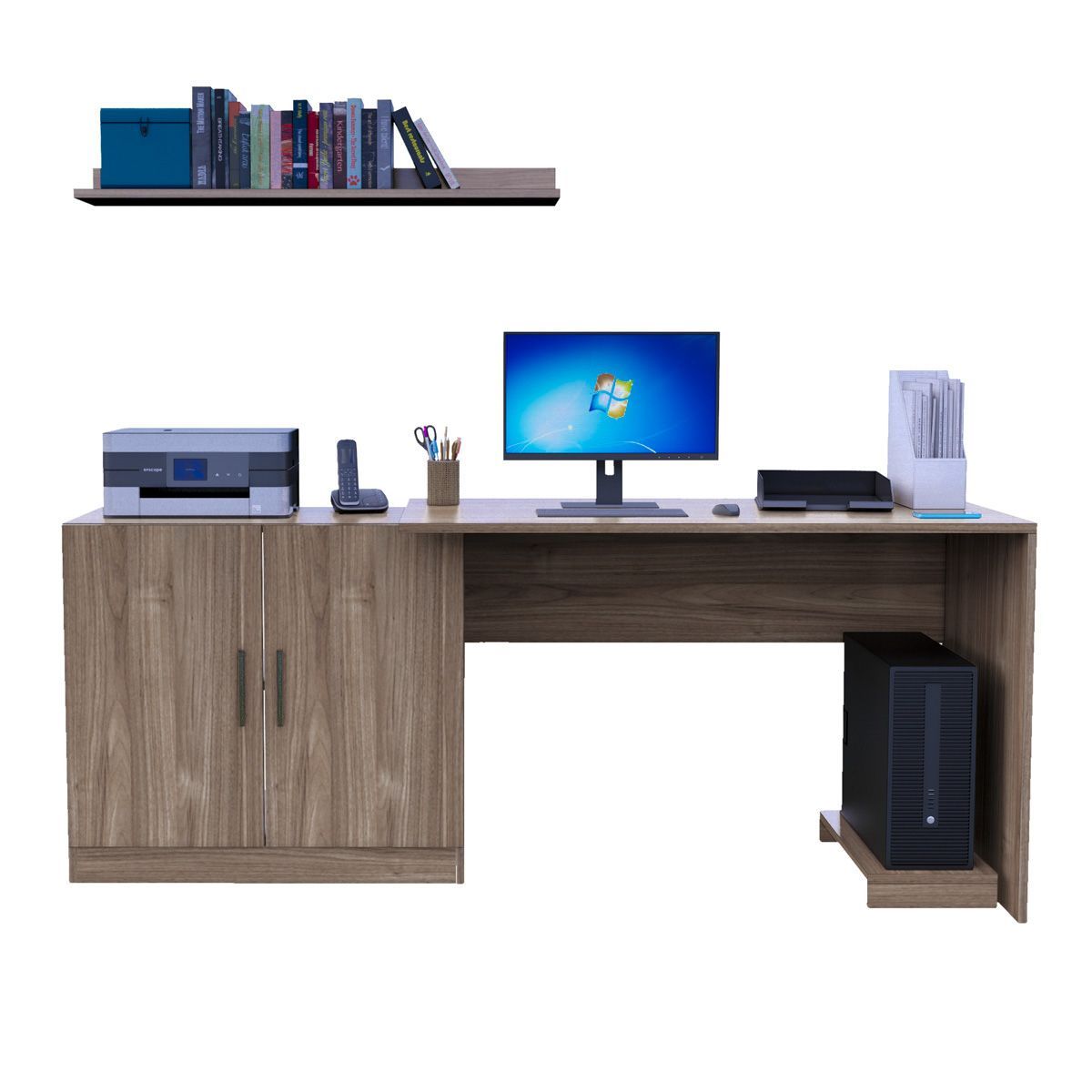 MOVENDA - Escritorio con Repisa y Porta CPU Clara 188cm 2 Puertas Movenda Gales