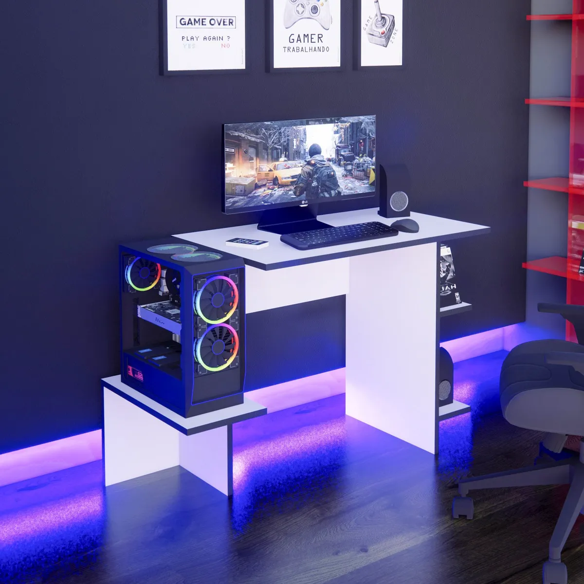 MOVENDA - Escritorio Gamer NR 10 121cm Movenda Blanco