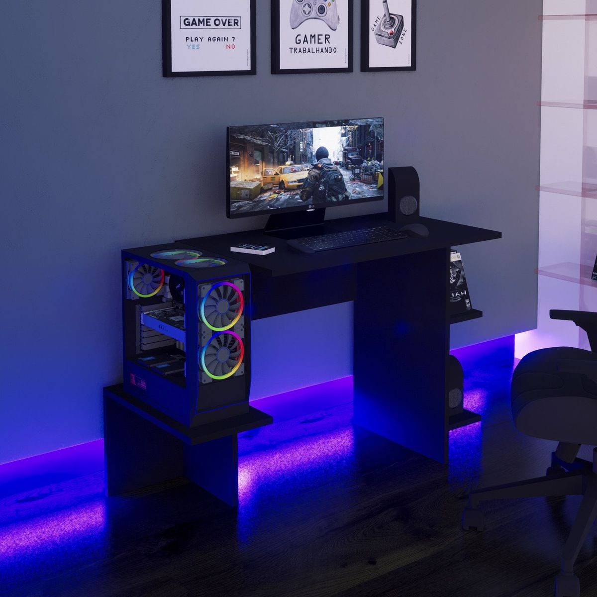 MOVENDA - Escritorio Gamer NR 10 121cm Movenda Negro