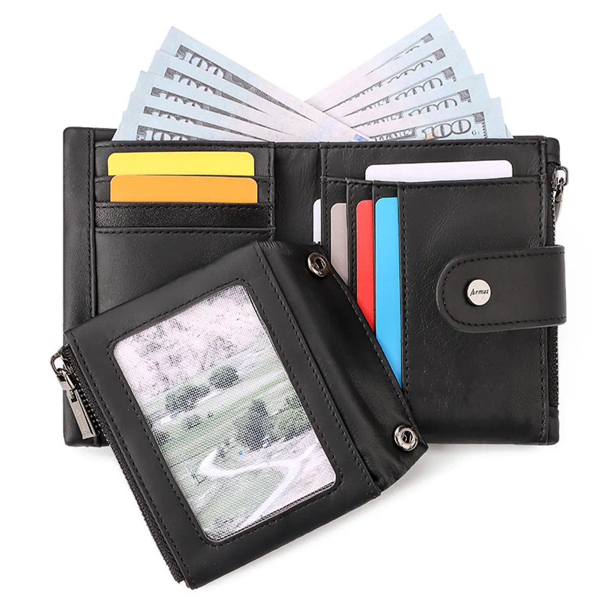 GENERICO - Billetera J-Kavis de Cuero Vacuno AR03 Amplia Capacidad y Cadena