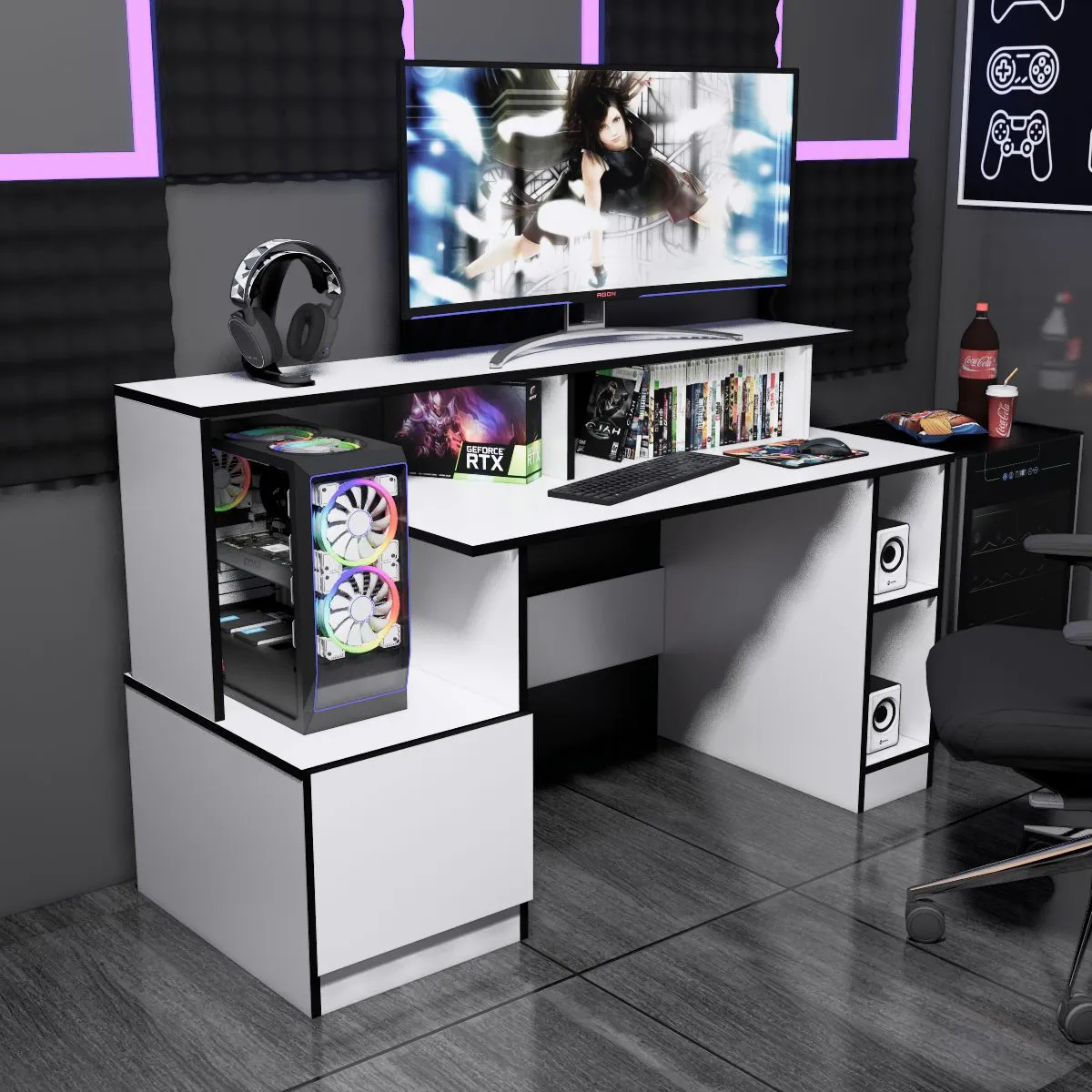 MOVENDA - Escritorio Gamer NR 13 150cm Movenda Blanco