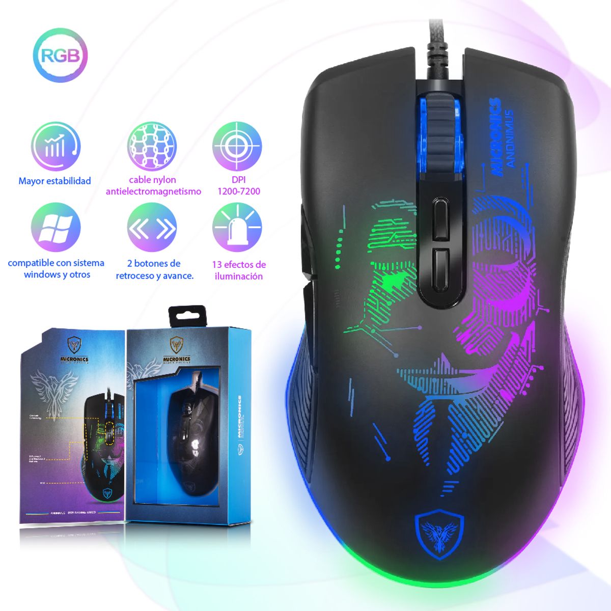 MICRONICS - MOUSE GAMER MICRONICS ANONIMUS MIC GM859 USB NEGRO