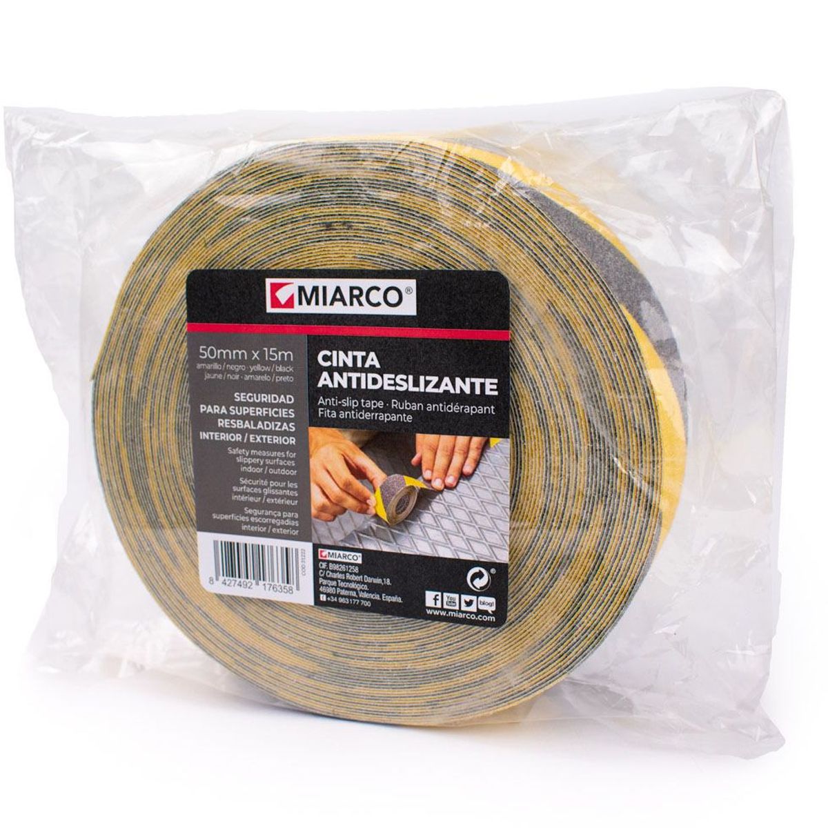 GENERICO - Cinta Antideslizante o Antiderrapante Bicolor MIARCO 50mm x 15mt abrasivo