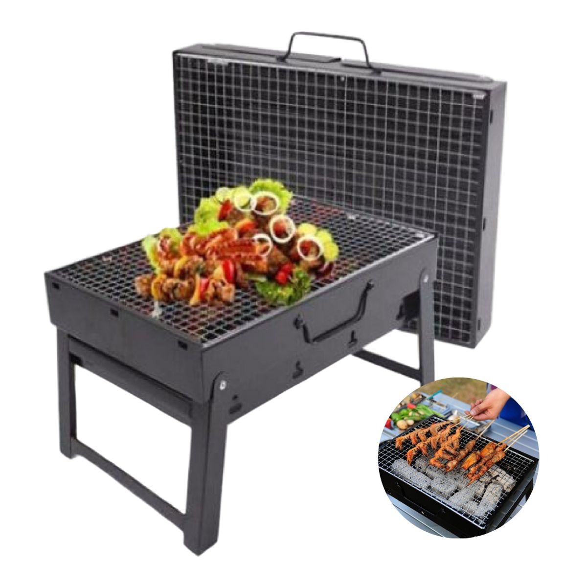 GENERICO - Parrilla BBQ Plegable Maletín Barbacoa para Carbón