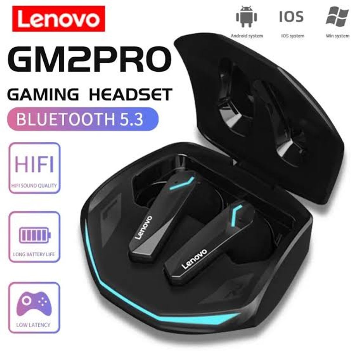LENOVO - Audífonos Gammer inalámbricos Bluetooth Lenovo TWS GM2 PRO - Negro