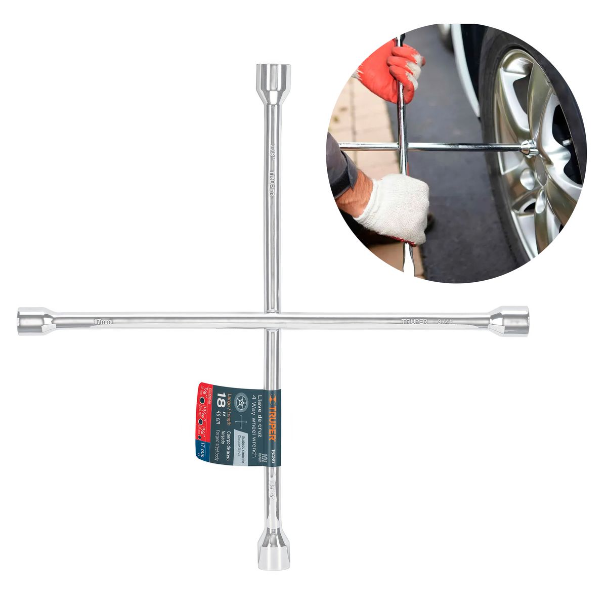 TRUPER - Llave de Rueda Numero 18 Acero Forjado al Medio Carbono Truper