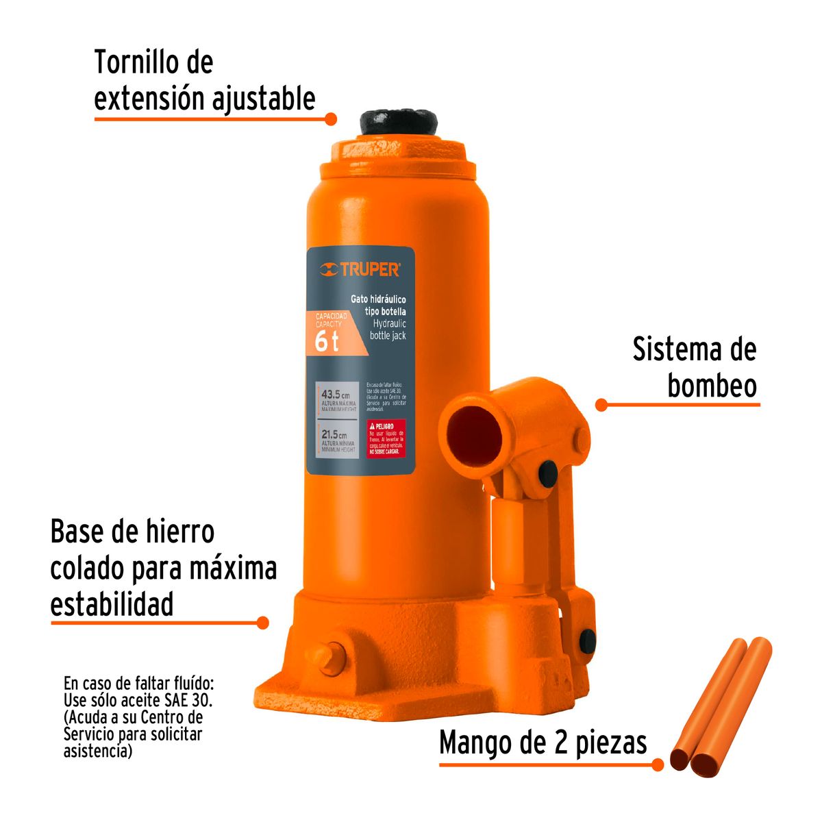 Truper - Gata Hidráulica Tipo Botella de 6Ton Truper