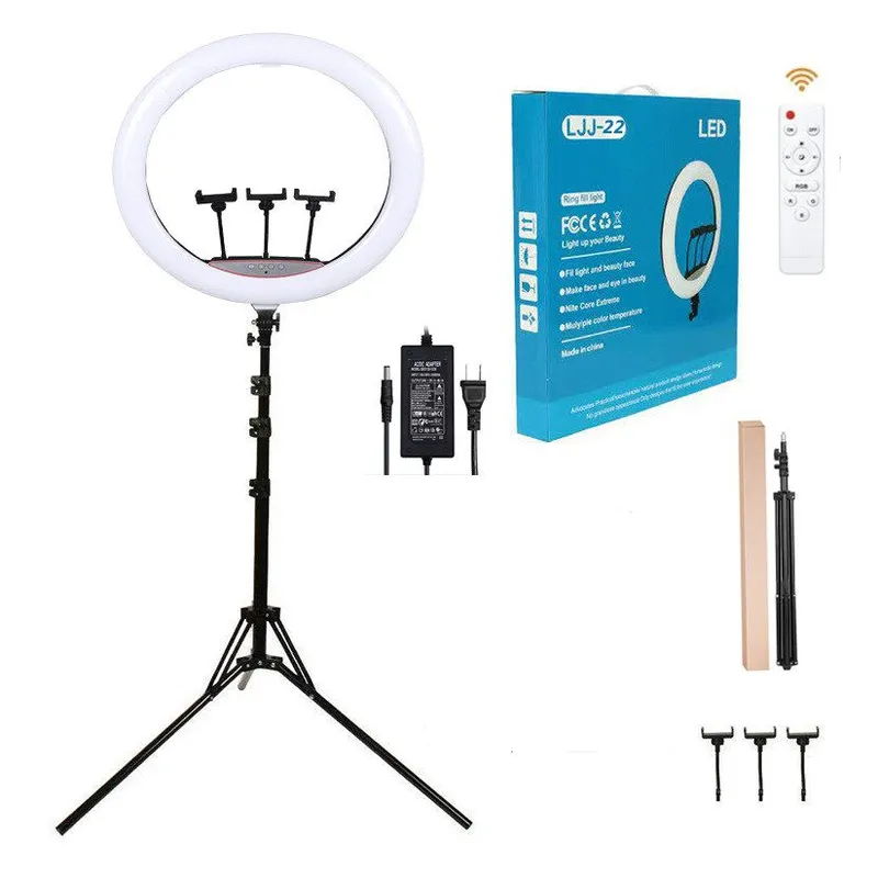 GENERICO - Aro Luz Led Touch 56 CM + Trípode + Control Remoto para 3 Celulares