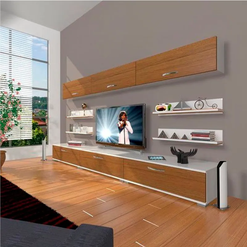 AMUEBLE - Centro de Entretenimiento ESTEFANY  Blc/Cedro melamina 18MM