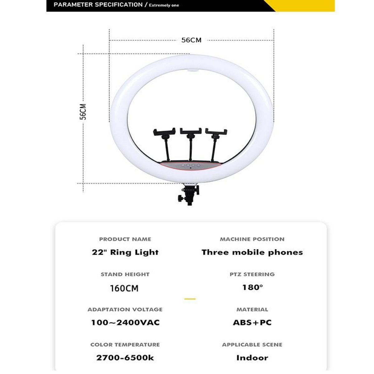 OEM - Aro Luz Led Touch 56 CM + Trípode + Control Remoto para 3 Celulares