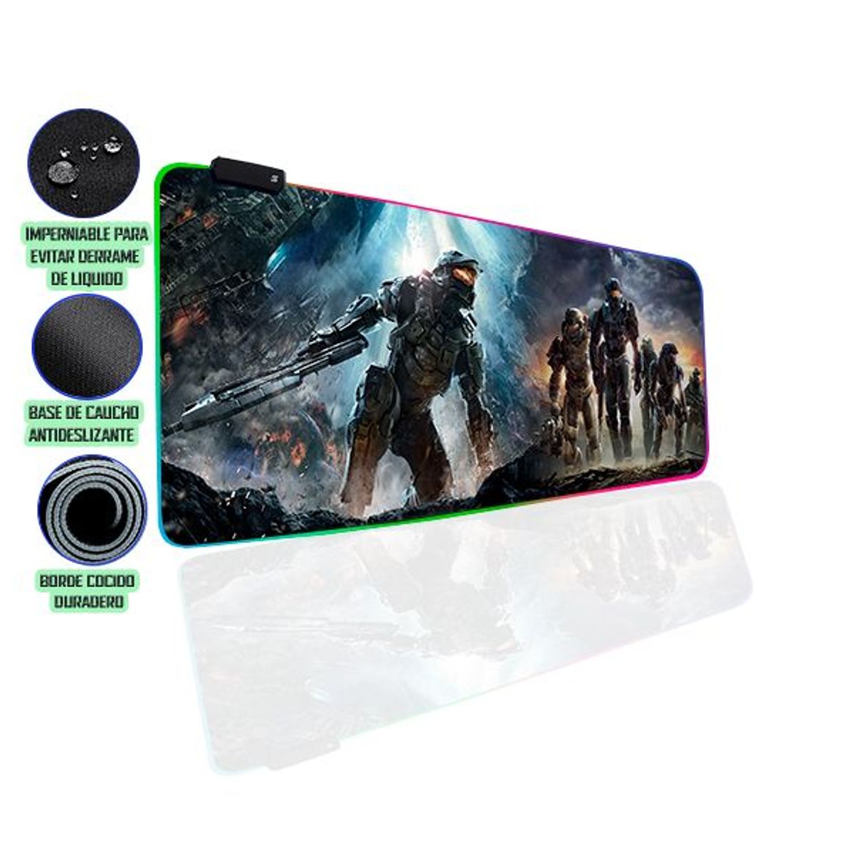 GENERICO - Mouse pad gamer antideslizante con luz rgb de 80x30 diseño Halo 1