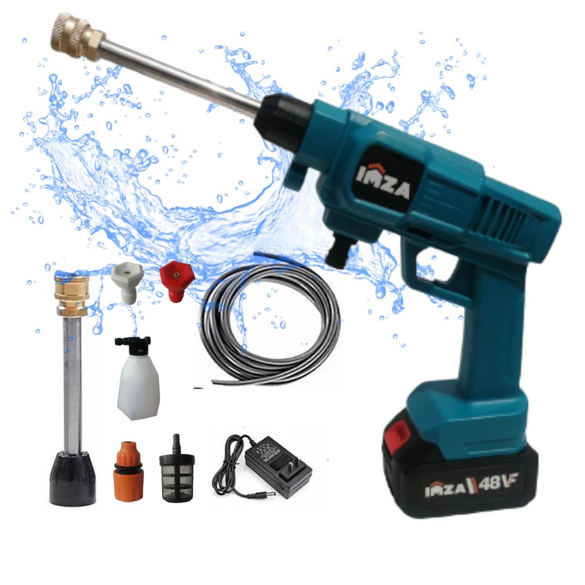 IMZA - Pistola hidrolavadora portatil recargable para lavado de 48 V - IMZA