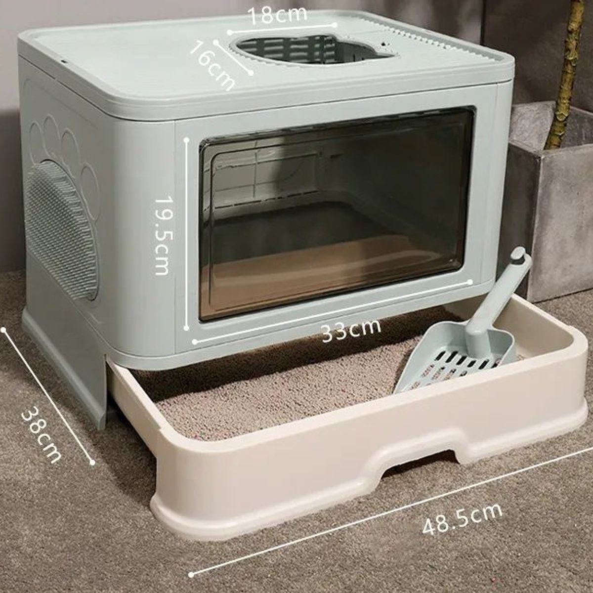 GENERICO - Arenero para Gato doble entrada y Bandeja Extraible - CELESTE.