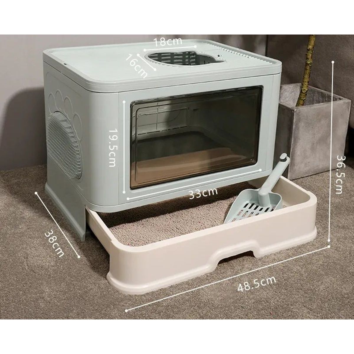 GENERICO - Arenero para Gato doble entrada y Bandeja Extraible - CELESTE.