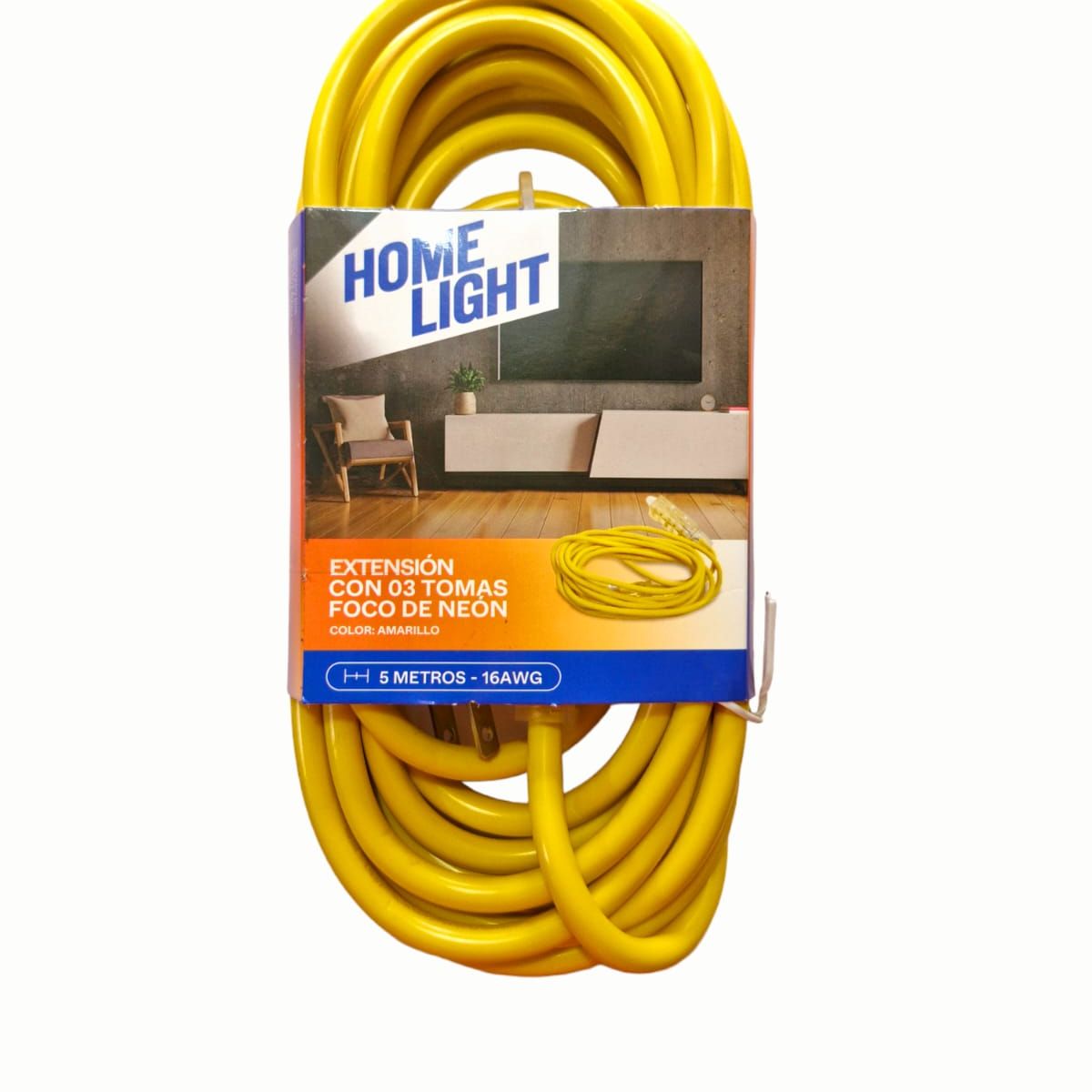 HOME LIGHT - Extensión Eléctrica Vulcanizado 5 Metros x 3 Tomas AMARILLO