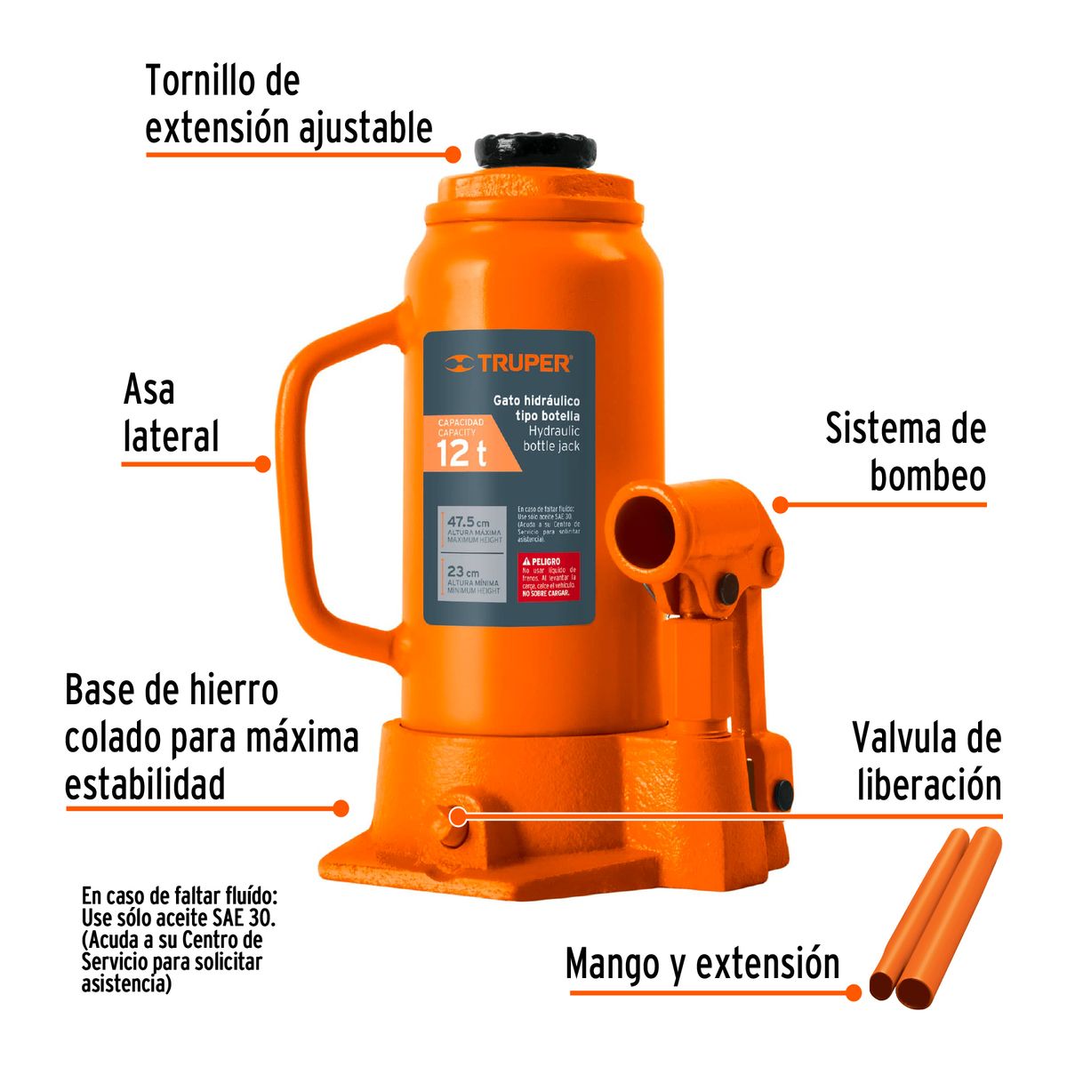 TRUPER - Gata Hidráulica Tipo Botella de 12Ton Truper